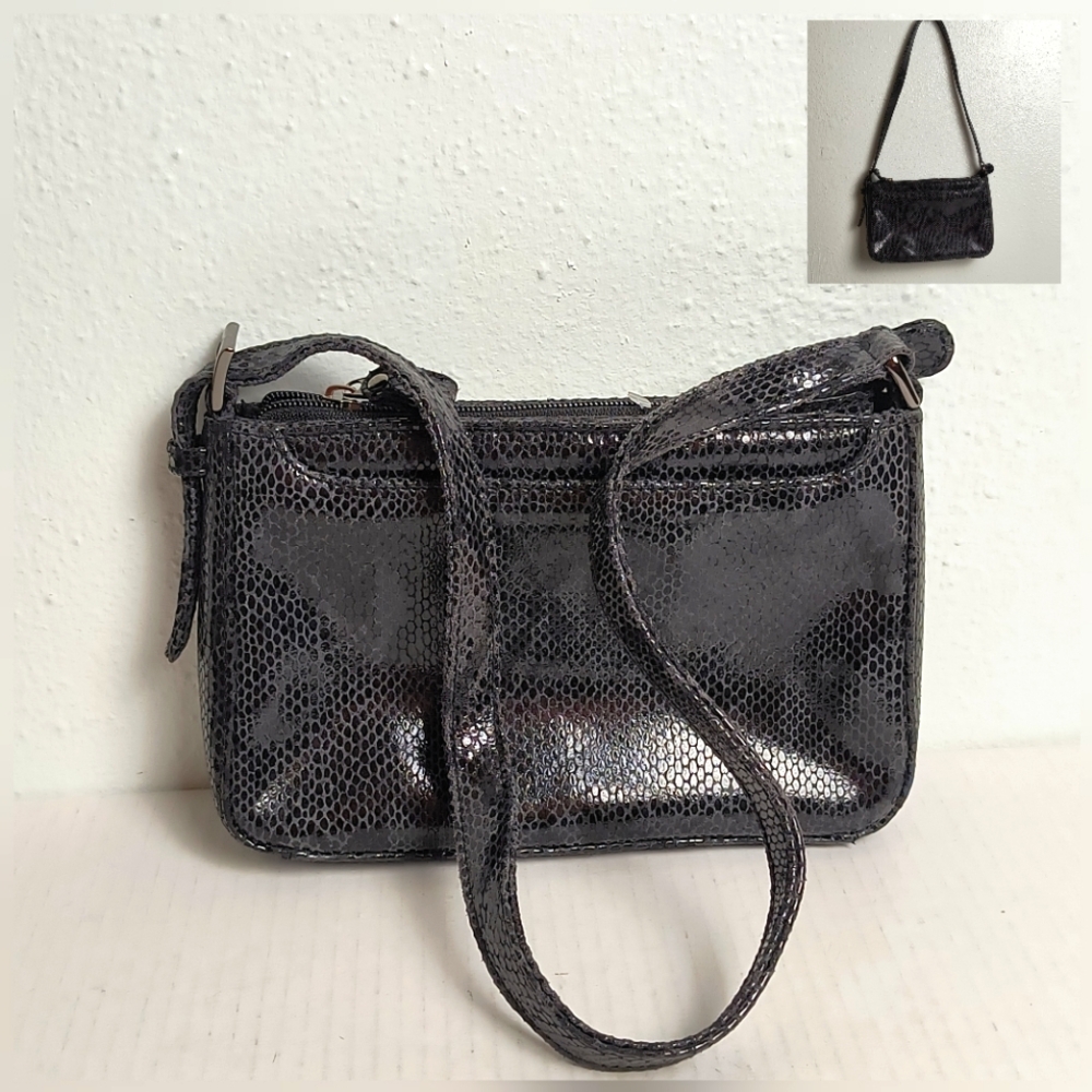 Naturalizer Genuine Leather Small Hand Bag Snakeskin Print Black